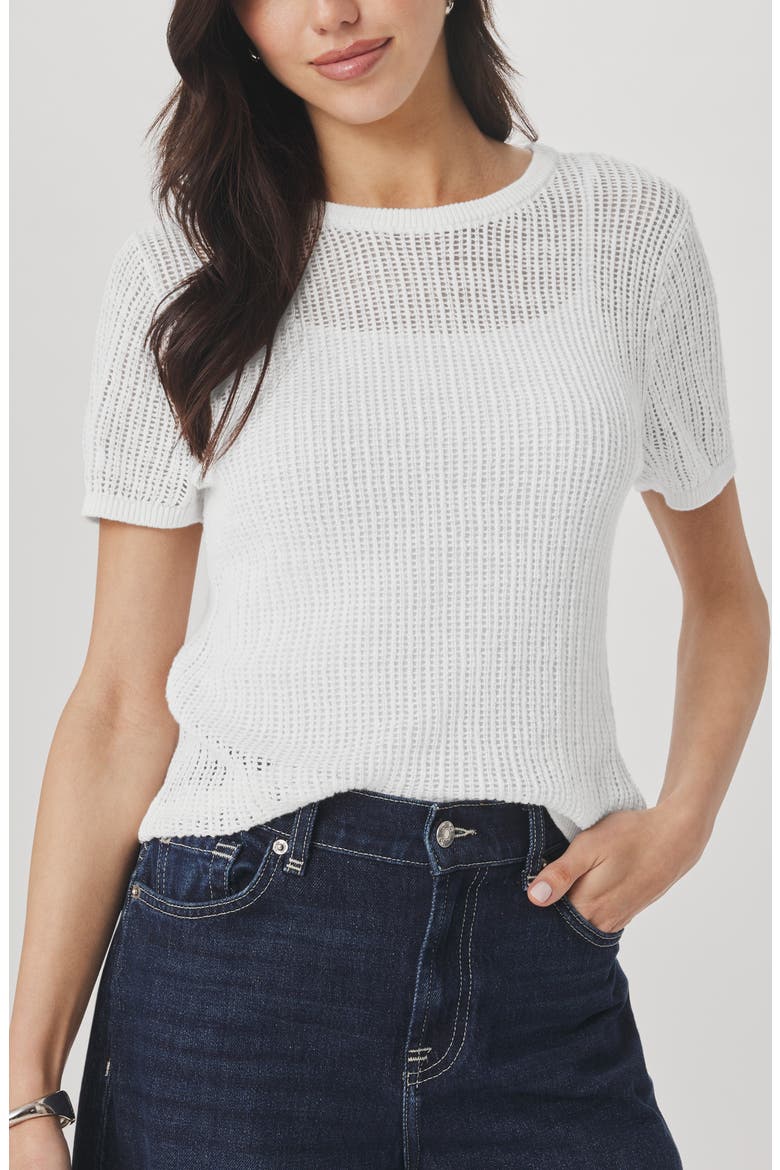 Yasmine Pointelle Short Sleeve Sweater, Main, color, WHITE