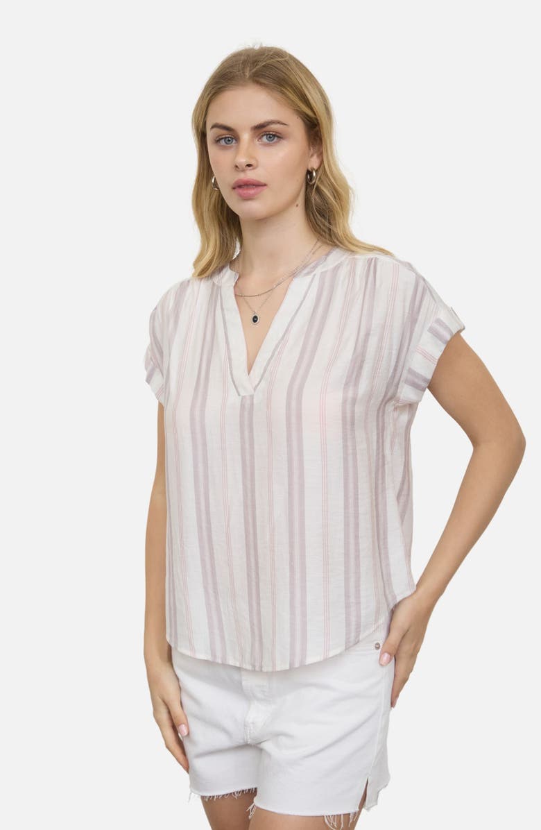 Blu Pepper Stripe Split Neck Top, Alternate, color, Khaki