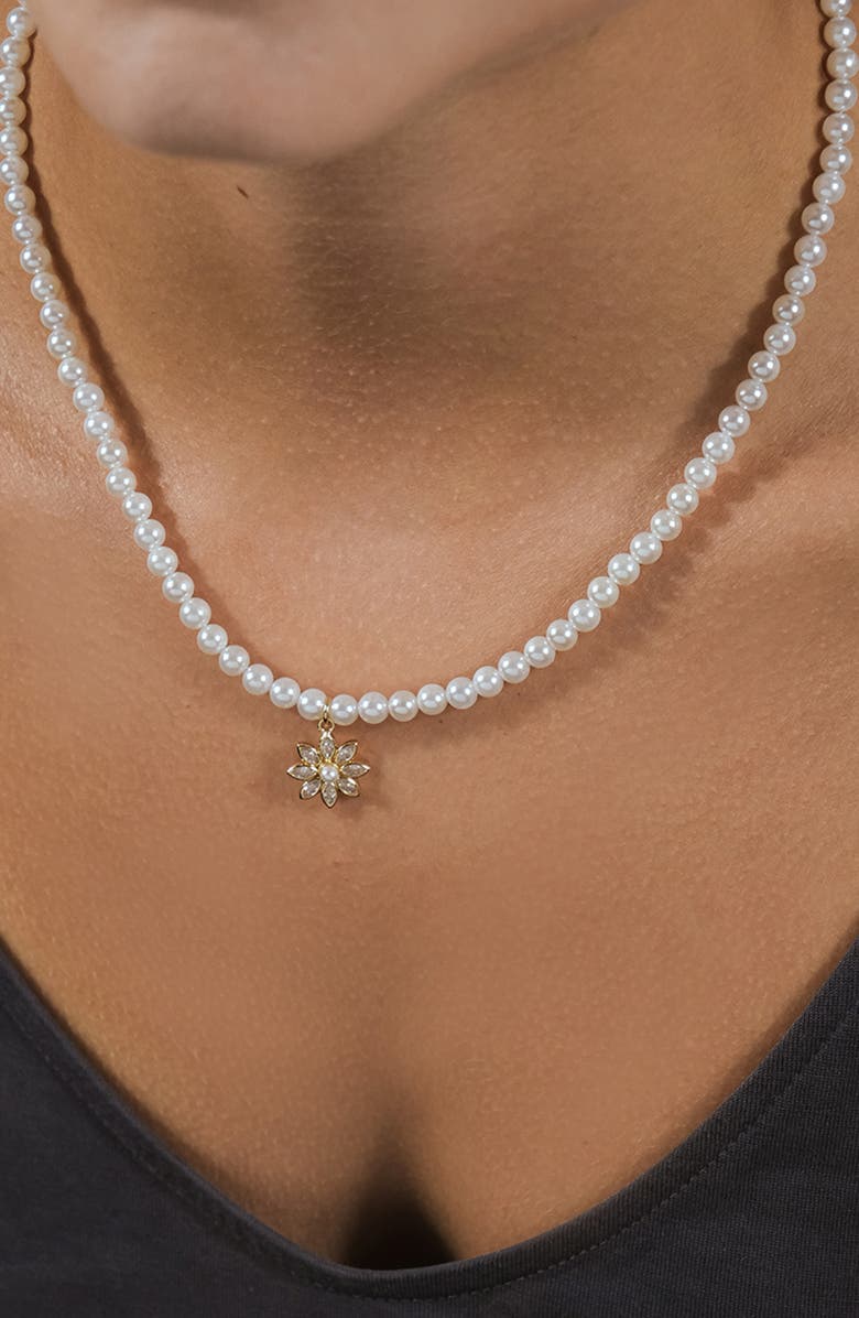 Sterling Forever Esti Cubic Zirconia & Cultured Pearl Necklace, Alternate, color,