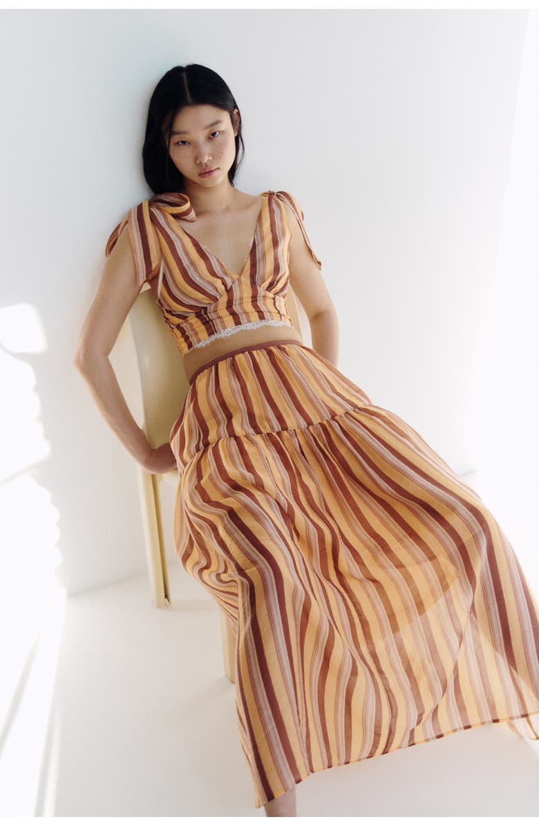 H&M Gathered Skirt, Alternate, color, Beige/Striped