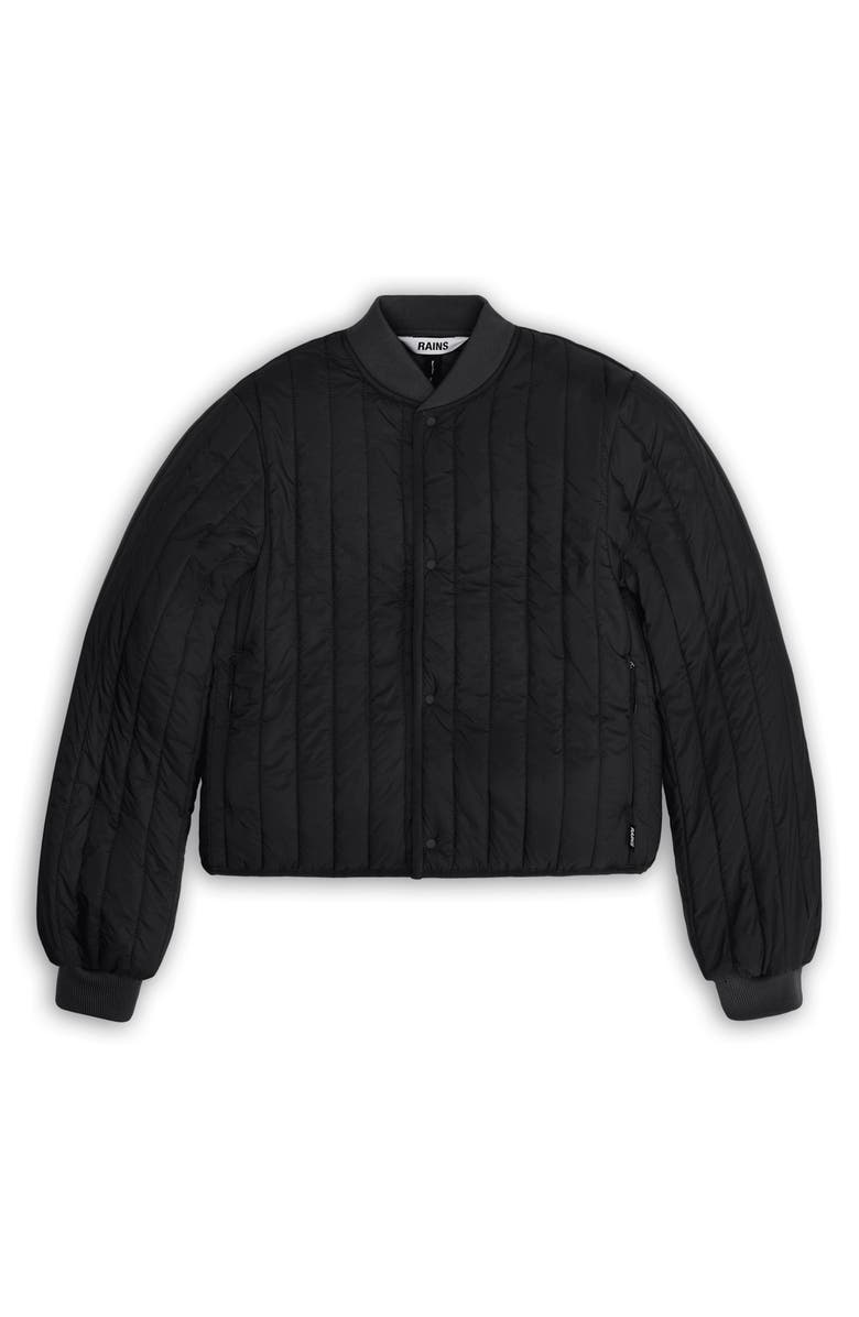 Rains Banja Water Resistant Channel Quilted Bomber Jacket, Alternate, color, Black