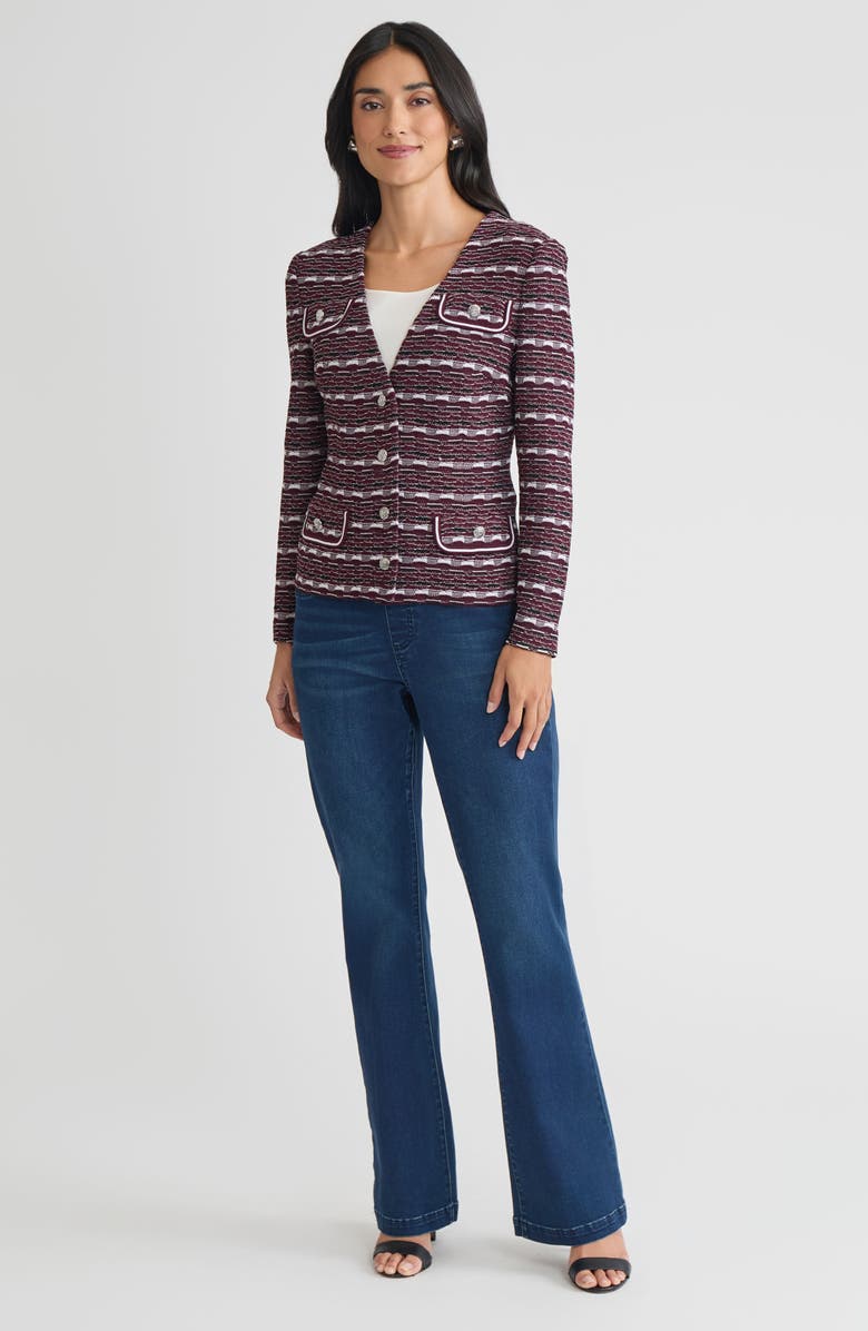 Ming Wang Tailored Multi-Stitch Jacquard Knit jacket, Alternate, color, Midnight Violet/Lunar Rock