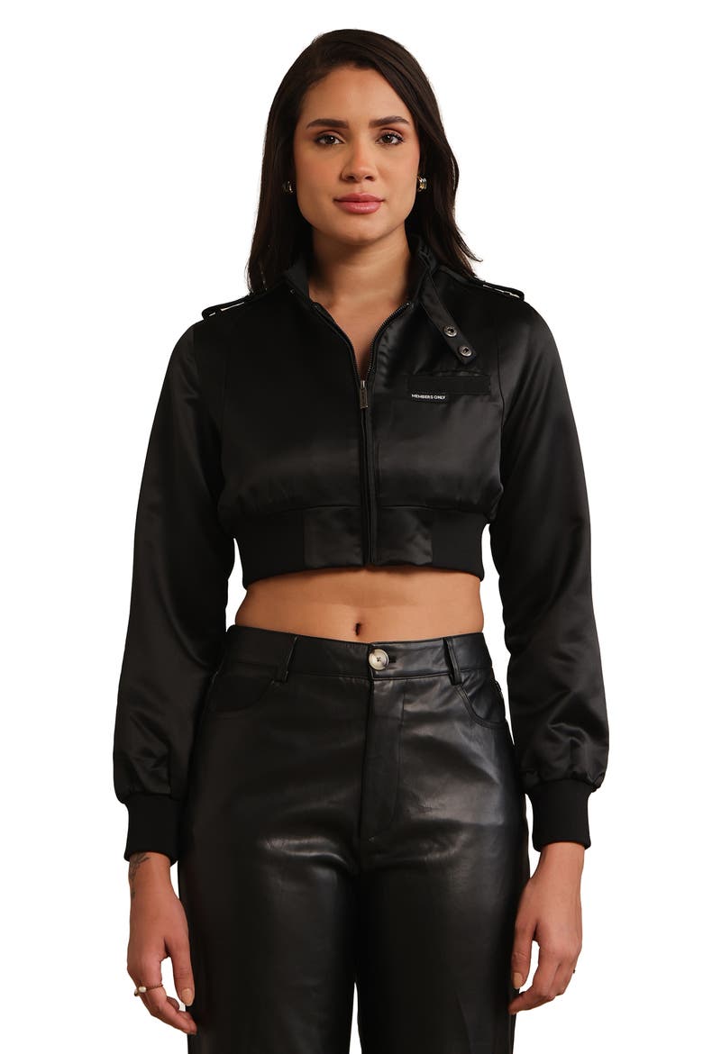 Women's Cropped Classic Satin Iconic Racer Jacket, Main, color, Black
