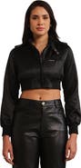 Members Only Women's Cropped Classic Satin Iconic Racer Jacket