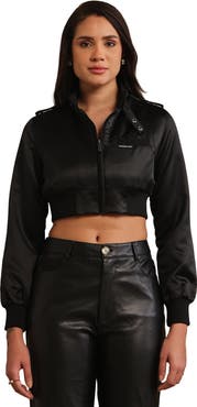 Members Only Women's Cropped Classic Satin Iconic Racer Jacket