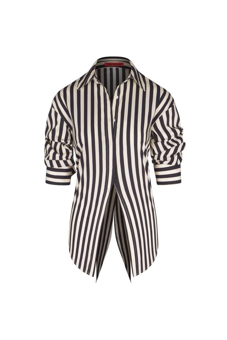 Loch Poplin Tie Back Button Up Shirt, Main, color, Black/White Stripe