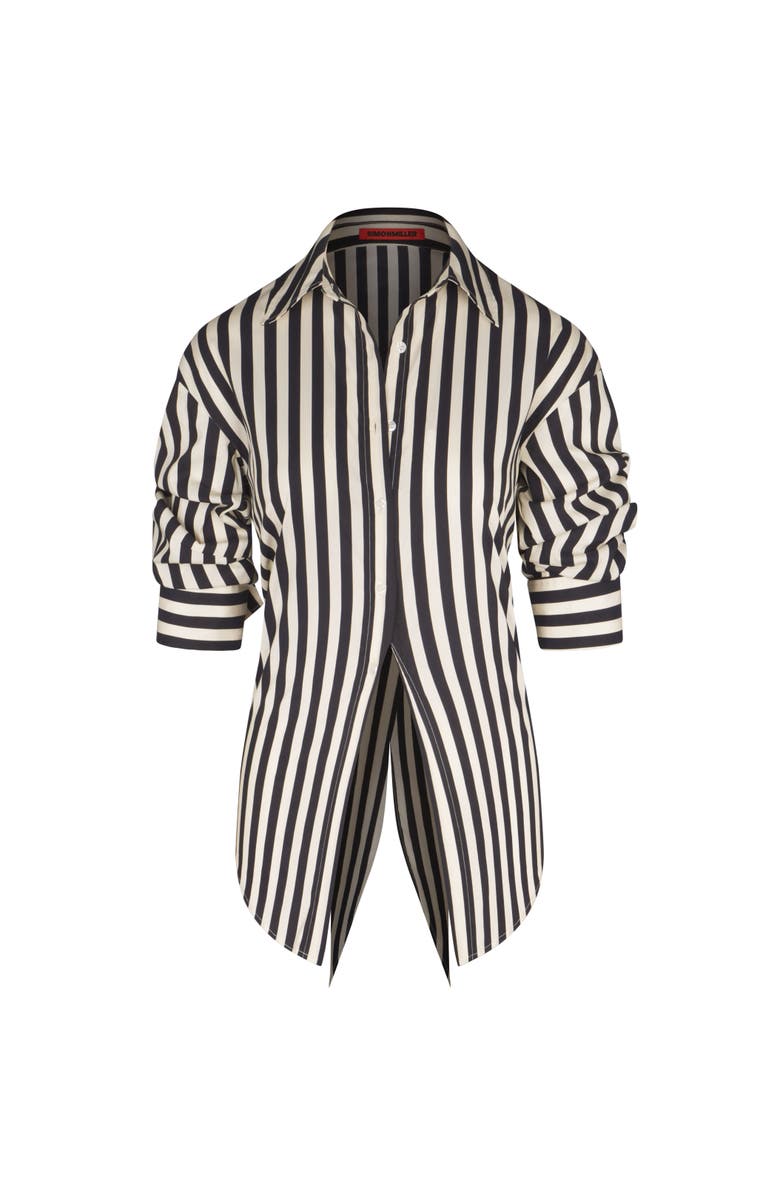 SIMONMILLER Loch Poplin Tie Back Button Up Shirt, Main, color, Black/White Stripe