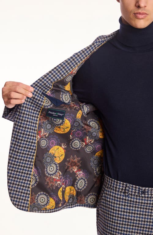 Paisley & Gray Dover Slim Fit Blue Houndstooth Blazer In Blue