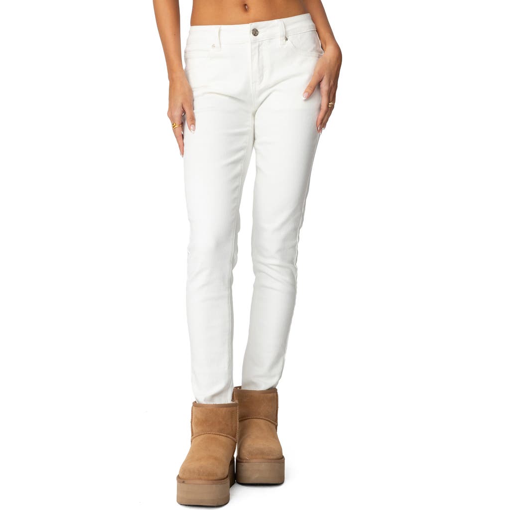 Shop Edikted Berta Low Rise Skinny Jeans In White
