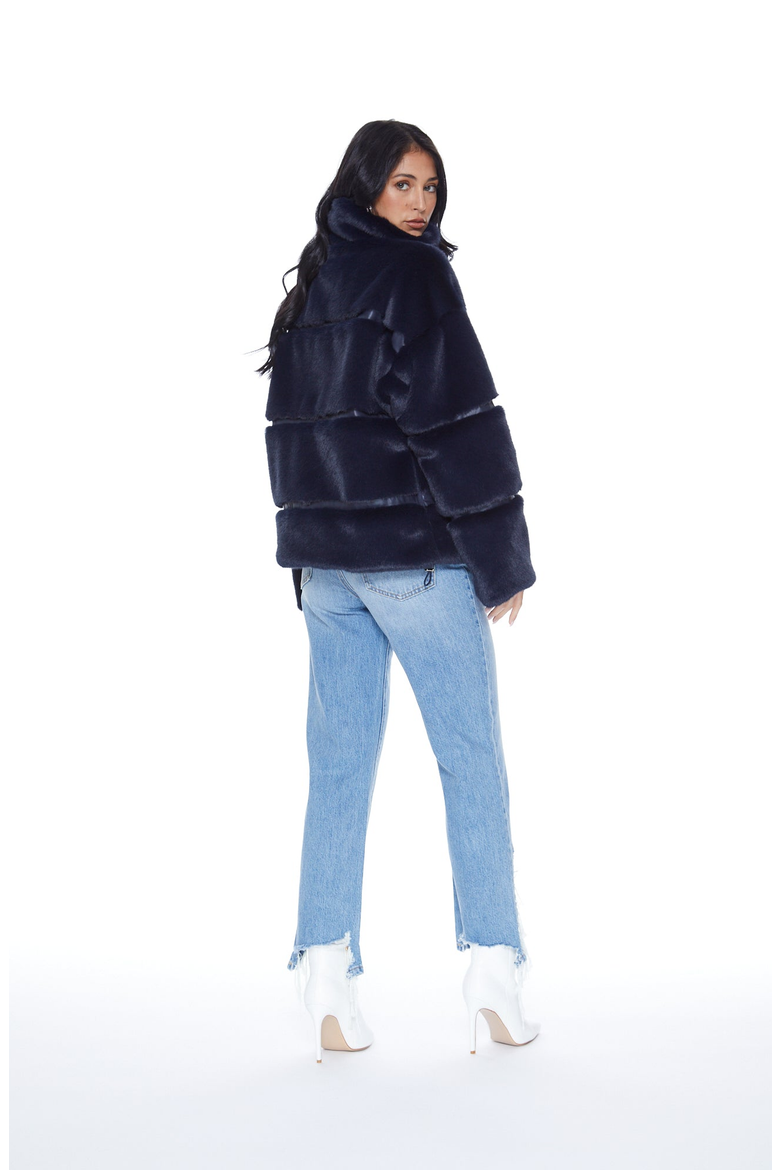 Mob Wife UnReal Leather Fur Jacket, Alternate, color, Navy