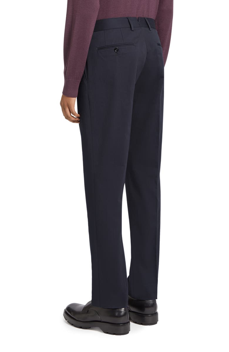 ZEGNA Flat Front Stretch Cotton Gabardine Trousers, Alternate, color, Navy