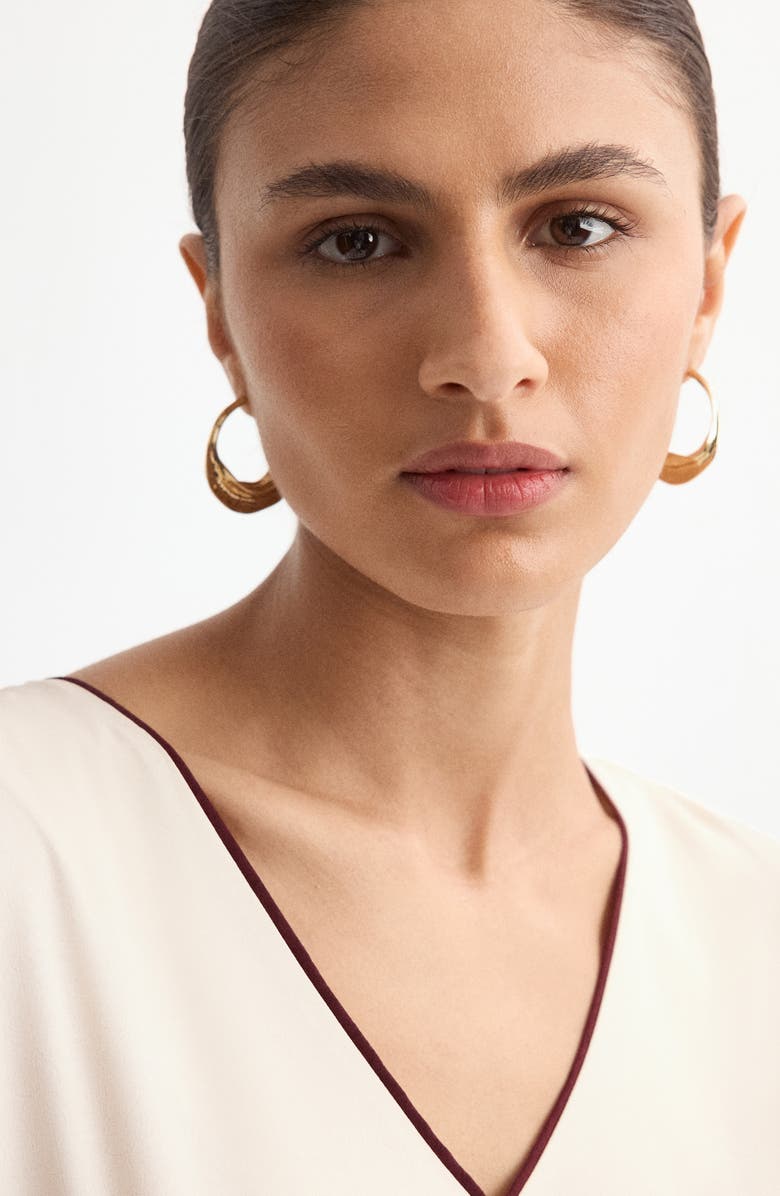 MANGO Contrast Piping Belted Midi Dress, Alternate, color, Ecru