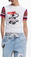 Desigual Minnie Mouse Stripe Sleeve Graphic T-Shirt