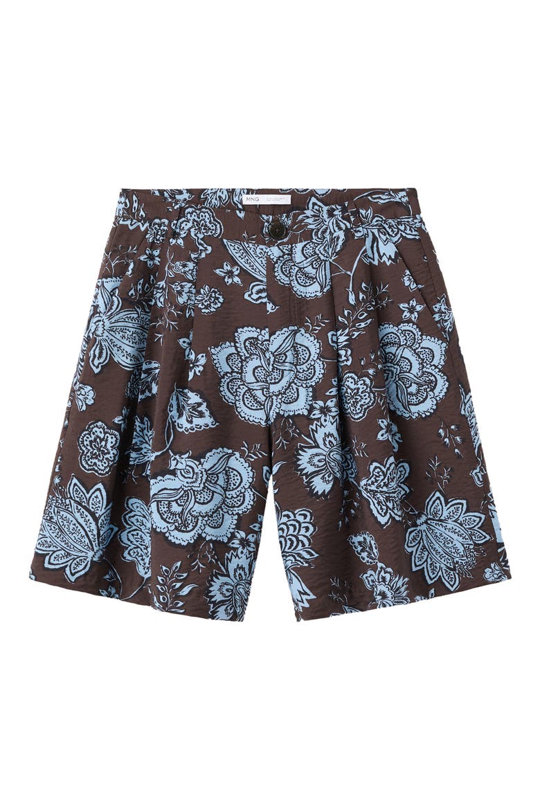 Pleated Floral Shorts, Alternate, color, BROWN