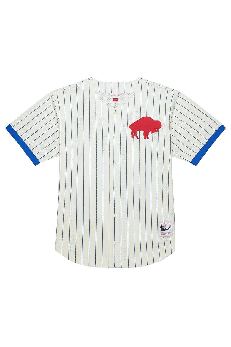 Men's Mitchell & Ness  Cream Buffalo Bills Vintage Logo Final Seconds Full-Button Mesh Top, Alternate, color, Cream