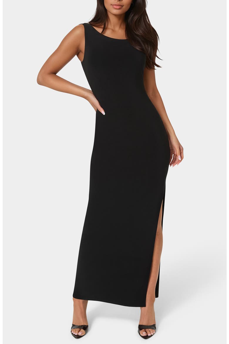 One-Shoulder Slit Maxi Dress, Main, color, BLACK