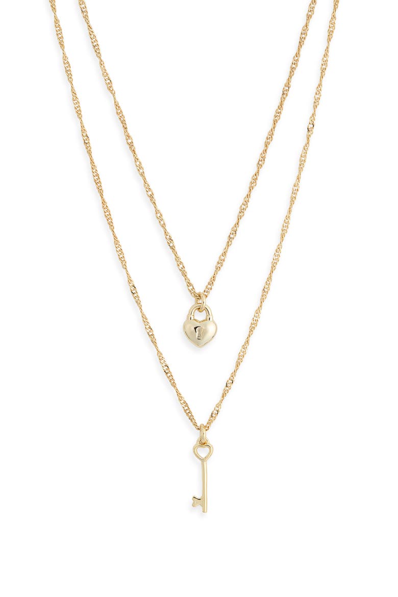 Together Is My Favorite Place To Be Set of 2 You & Me Lock Key Pendant Necklaces, Alternate, color, GOLD