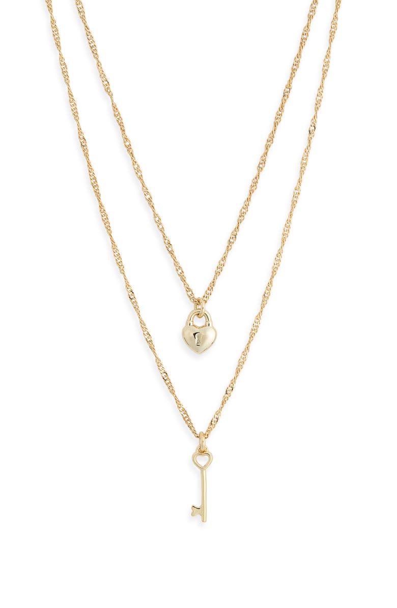 Leith Together Is My Favorite Place To Be Set of 2 You & Me Lock Key Pendant Necklaces, Alternate, color, Gold