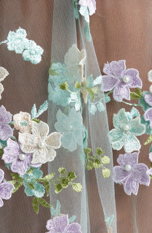 Kilo Brava Embellished Embroidered Sheer Chemise In Powder Blue Multi