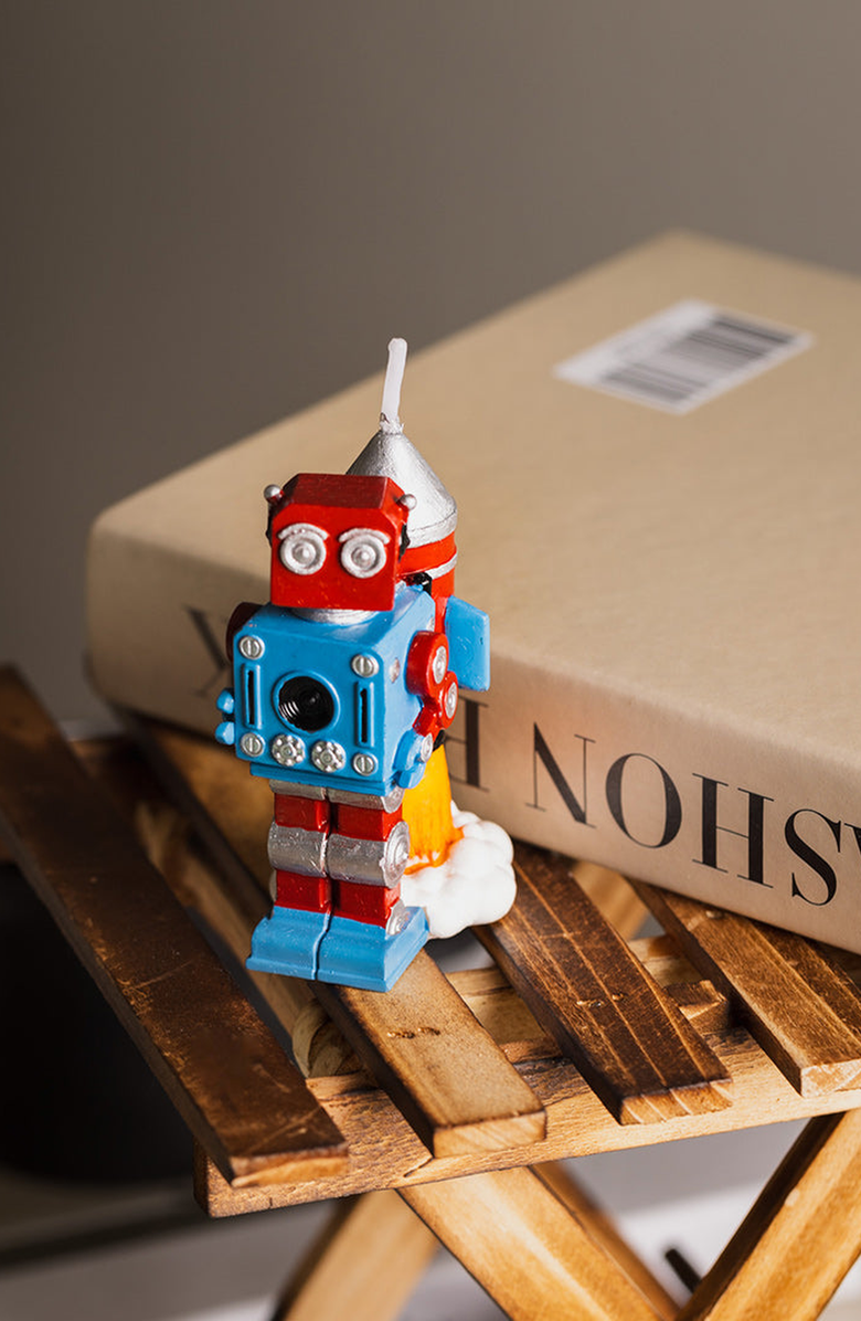 Southlake gifts Vintage Robot Birthday Candle, Alternate, color, Red / Blue / Silver