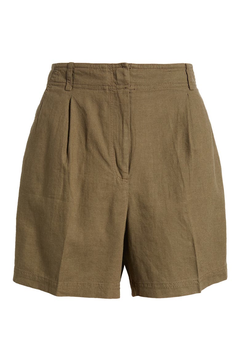 Pleated Linen Blend Shorts, Alternate, color, OLIVE SARMA