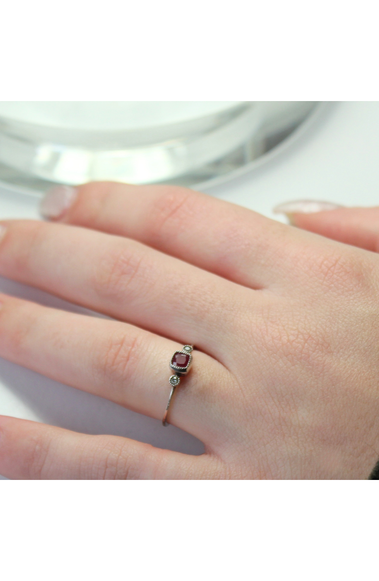 LuvMyJewelry Cushion Cut Ruby & Diamond Birthstone Ring in 14K Gold, Alternate, color, 