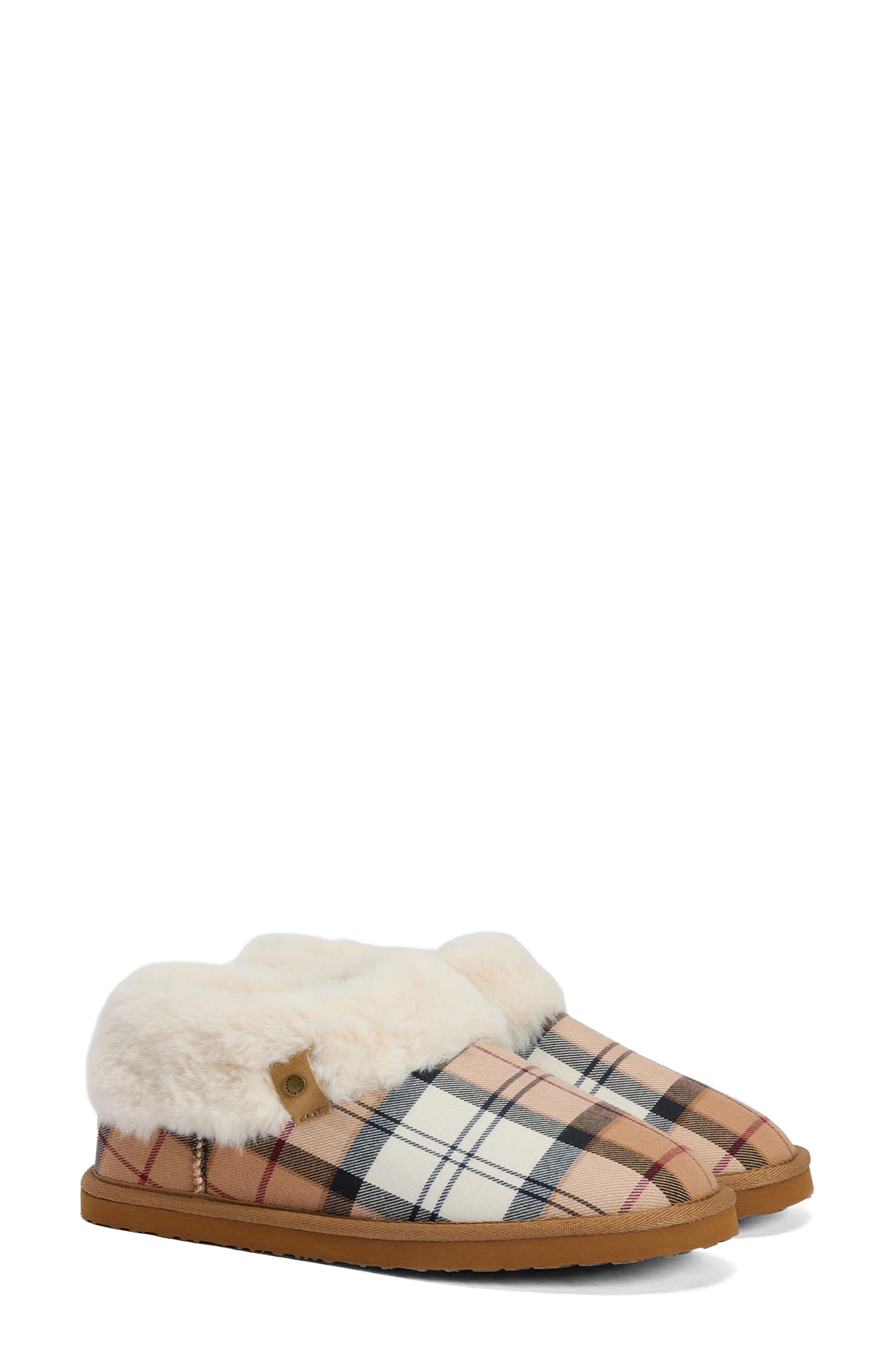 Barbour Eloise Faux Fur Lined Scuff Slipper, Main, color, Hessian Tartan