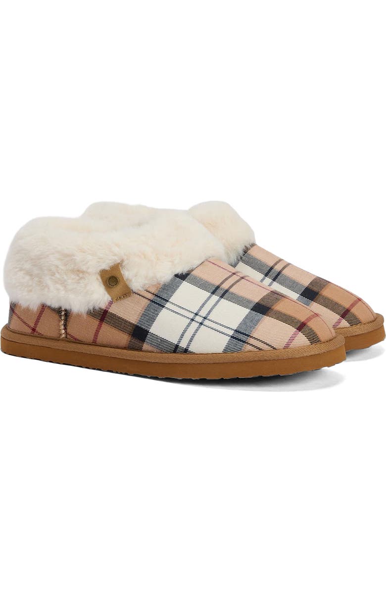 Barbour Eloise Faux Fur Lined Scuff Slipper, Main, color, Hessian Tartan