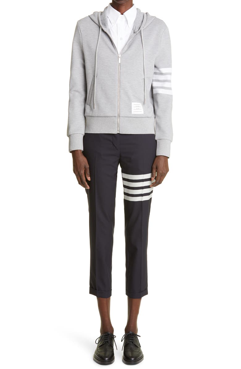 Thom Browne 4-Bar Detail Ottoman Rib Cotton Hoodie, Alternate, color, 
