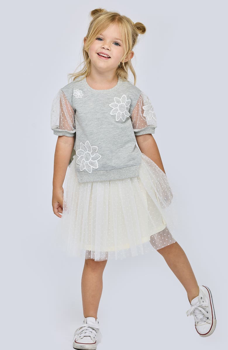 Baby Sara Kids' Twofer Mesh Dress, Alternate, color, Gray Multi