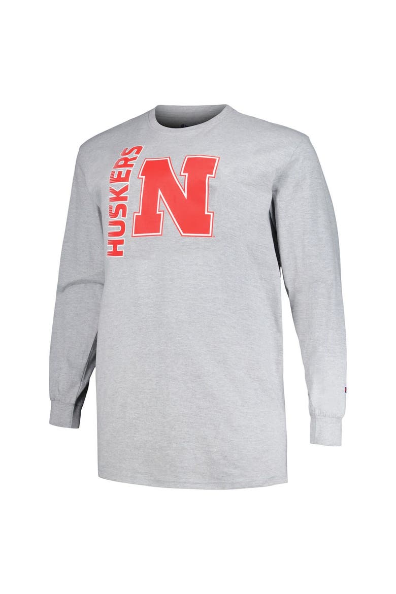 Men's Champion Heather Gray Nebraska Huskers Big & Tall Mascot Long Sleeve T-Shirt, Alternate, color, Heather Gray