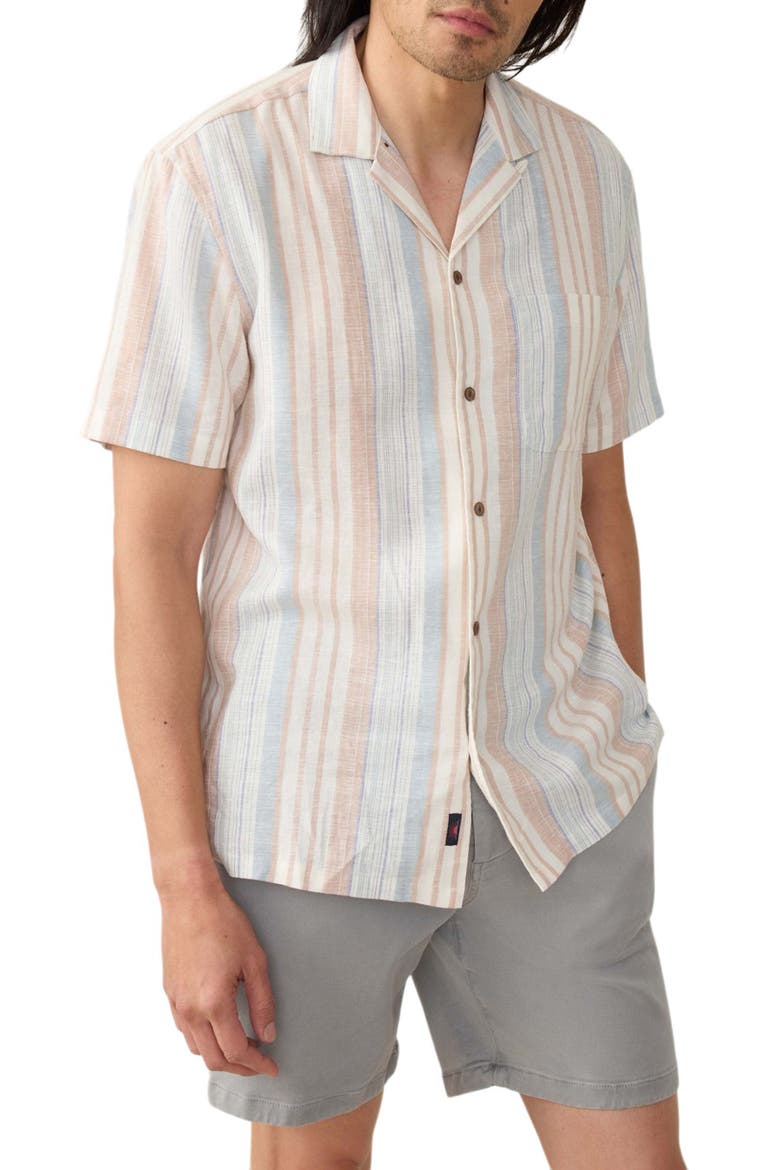 Breeze Linen Blend Camp Shirt, Main, color, GOLDEN BEACH STRIPE