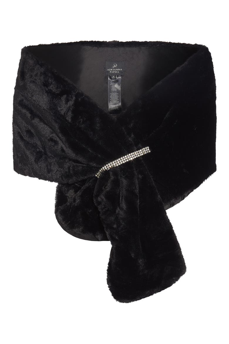 Faux Fur Wrap, Alternate, color, BLACK