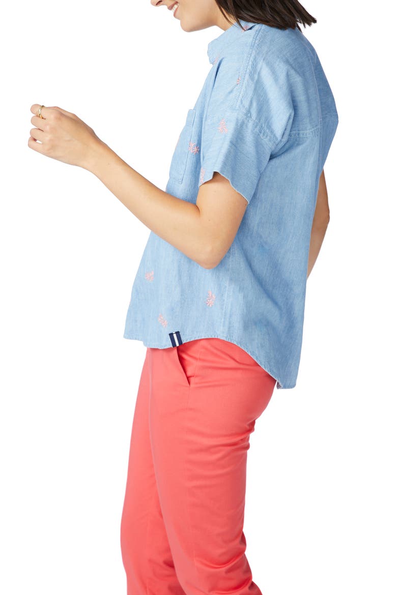 Embroidered Short Sleeve Cotton Chambray Shirt, Alternate, color, ROMEO BLUE