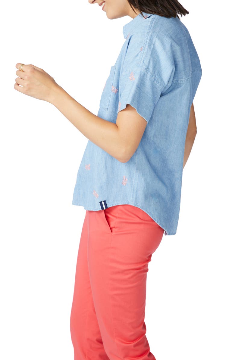 Court & Rowe Embroidered Short Sleeve Cotton Chambray Shirt, Alternate, color,