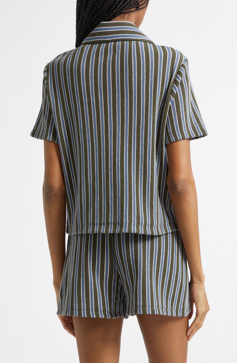 Veronica Beard Kyan Stripe Cotton Blend Knit Button-Up Shirt, Alternate, color, Army Blue Multi