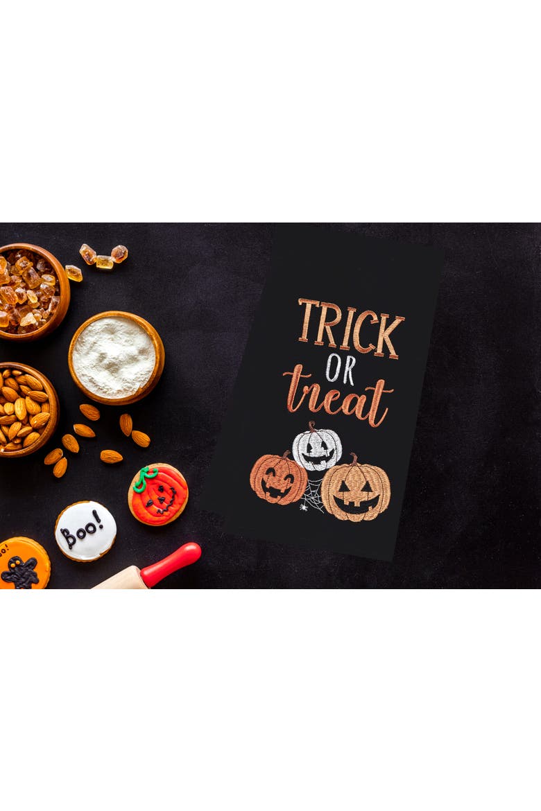 Trick Or Treat Pumpkins Embroidered Woven Halloween Kitchen Towel, Alternate, color, Black