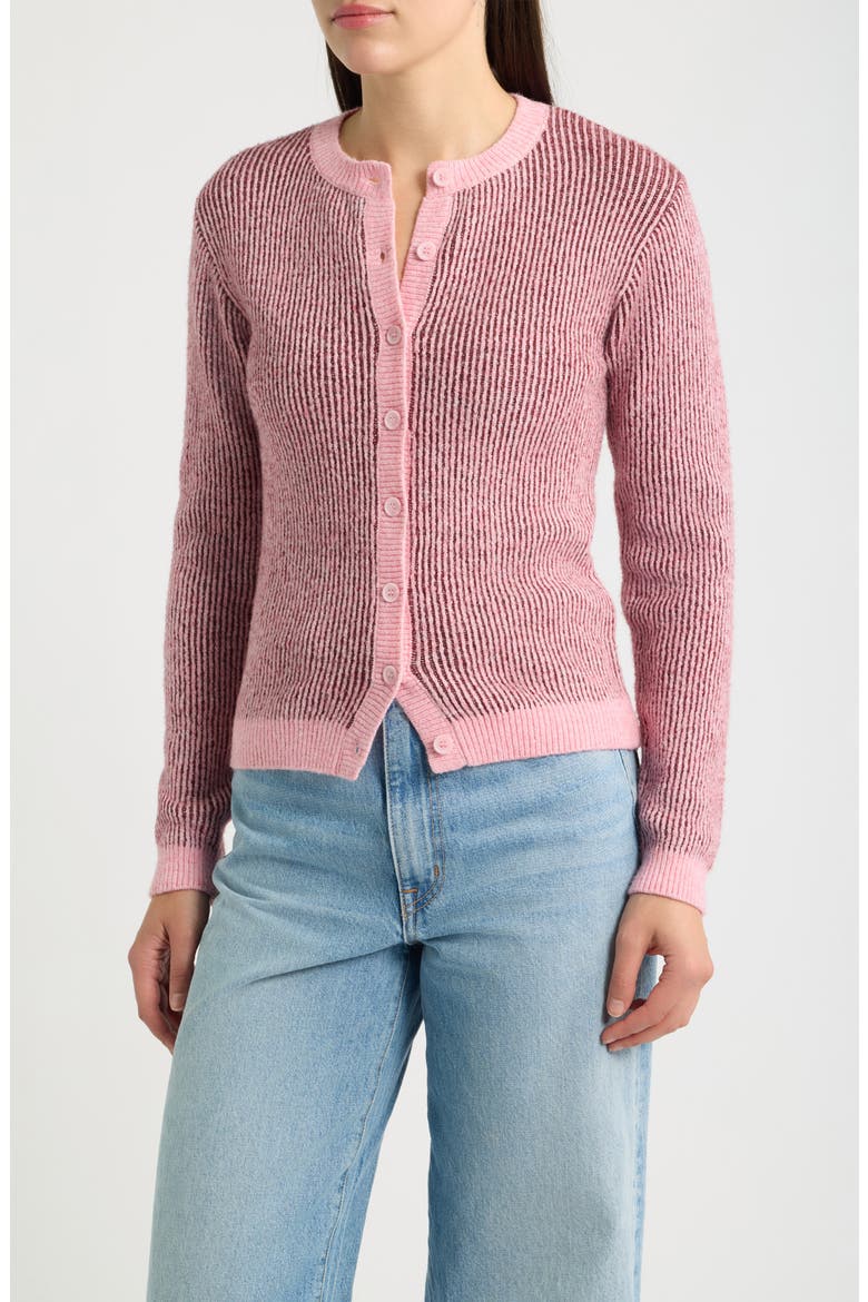 Two-Tone Knit Cardigan, Main, color, ROSE
