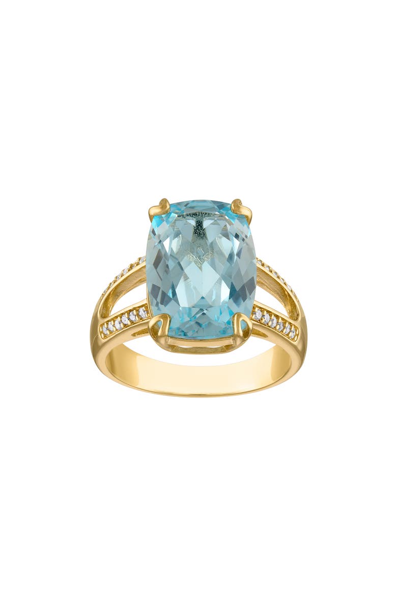 14K Gold Over Silver Blue Topaz & Diamond Ring, Main, color, YELLOW