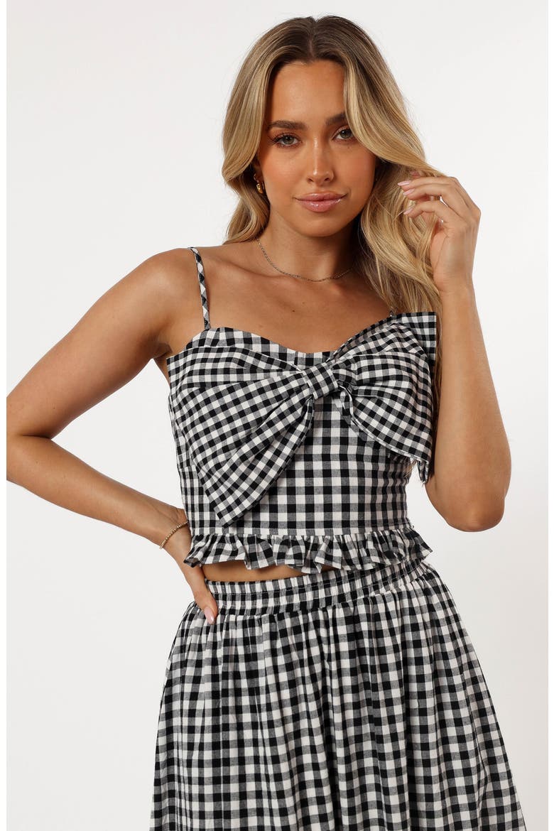 Bambi Bow Crop Camisole, Alternate, color, BLACK GINGHAM