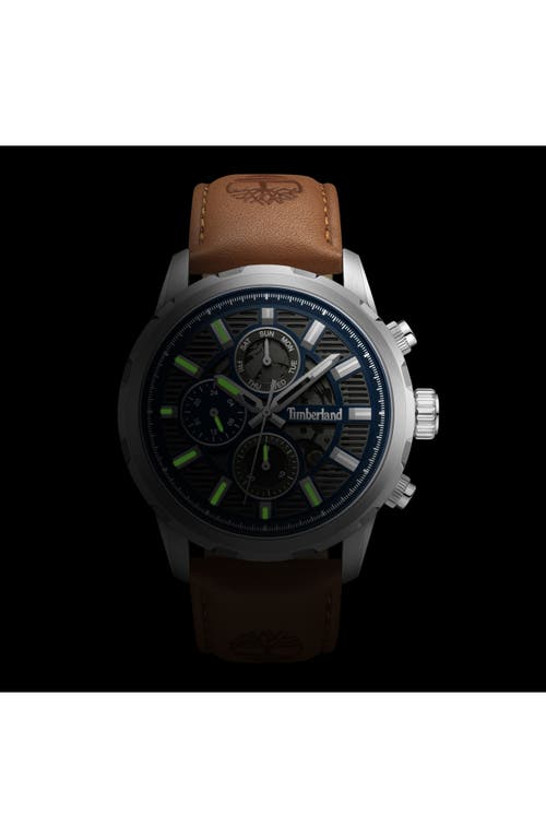 Timberland Hampton Harbour Multifunction Chronogrpah Leather Strap Watch, 46mm In Brown