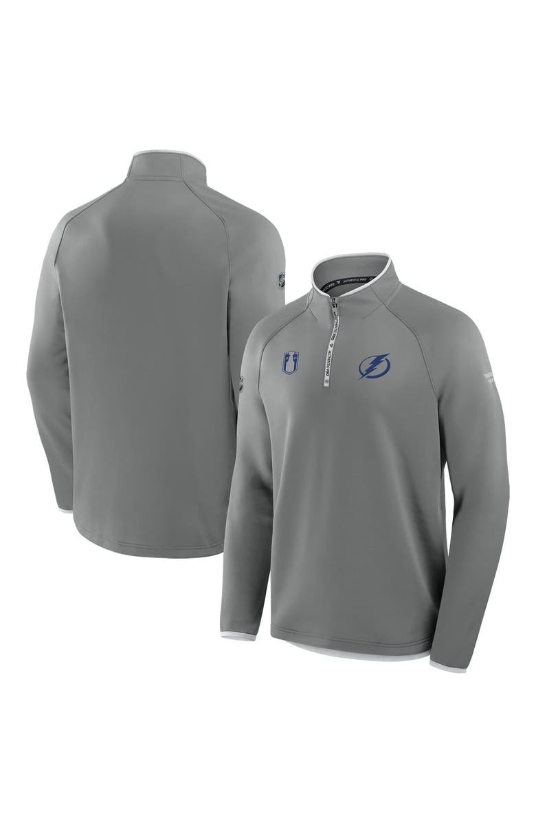 FANATICS Men's Fanatics Gray Tampa Bay Lightning 2025 Stanley Cup Playoffs Authentic Pro Fleece Quarter-Zip Pullover, Main, color, 