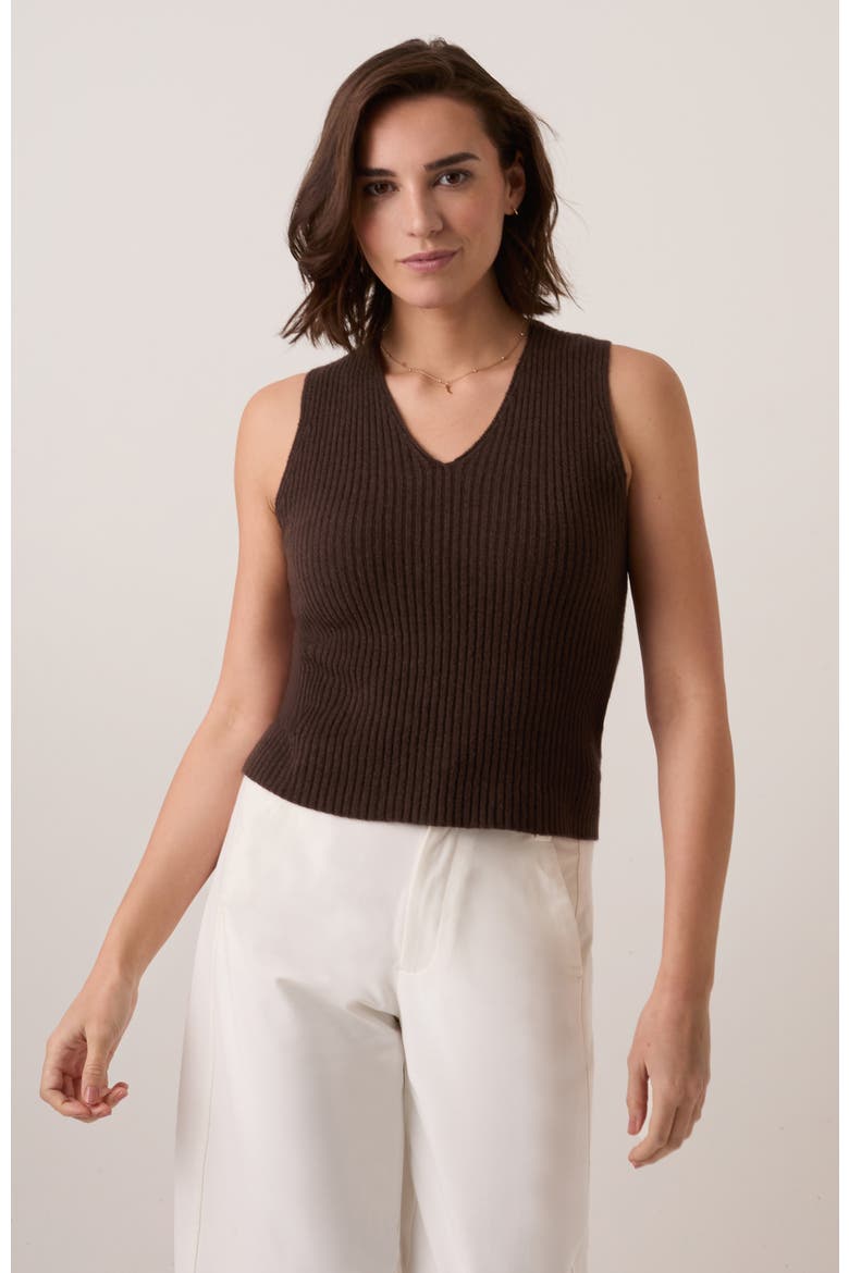 Ribbed V-Neck Tank Top, Alternate, color, Chocolate