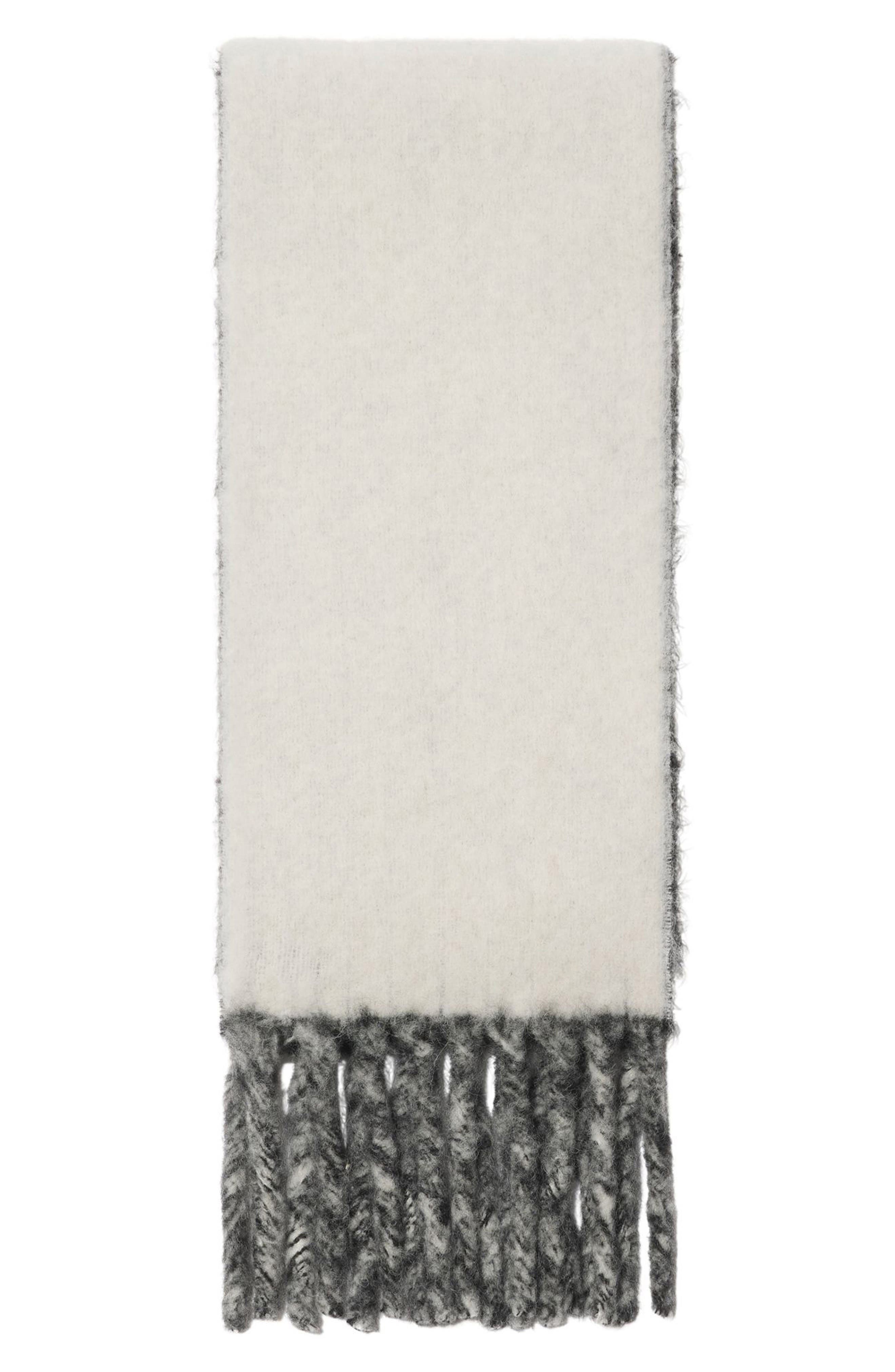 Logo Text Jacquard Reversible Alpaca & Wool Blend Fringe Scarf