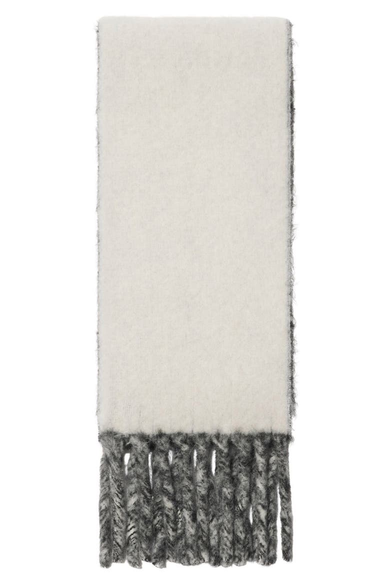 Logo Text Jacquard Reversible Alpaca & Wool Blend Fringe Scarf, Alternate, color, BLACK