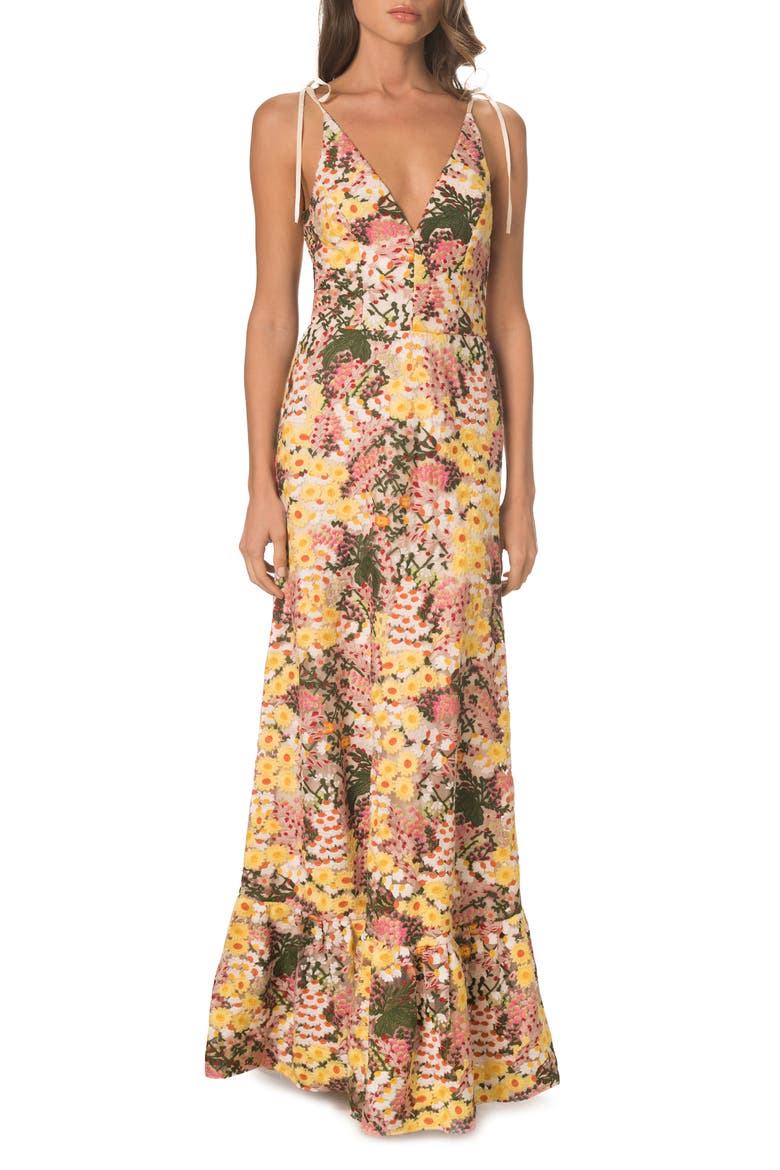 Sunny Floral Embroidered Gown, Main, color, BLUSH MULTI