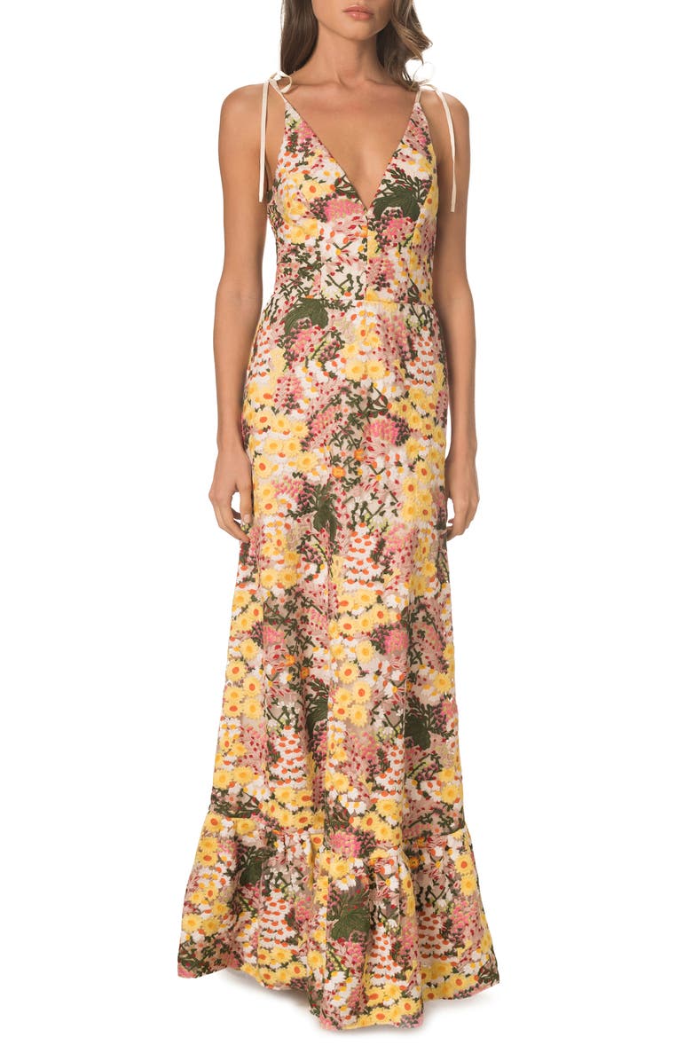 Dress the Population Sunny Floral Embroidered Gown, Main, color,