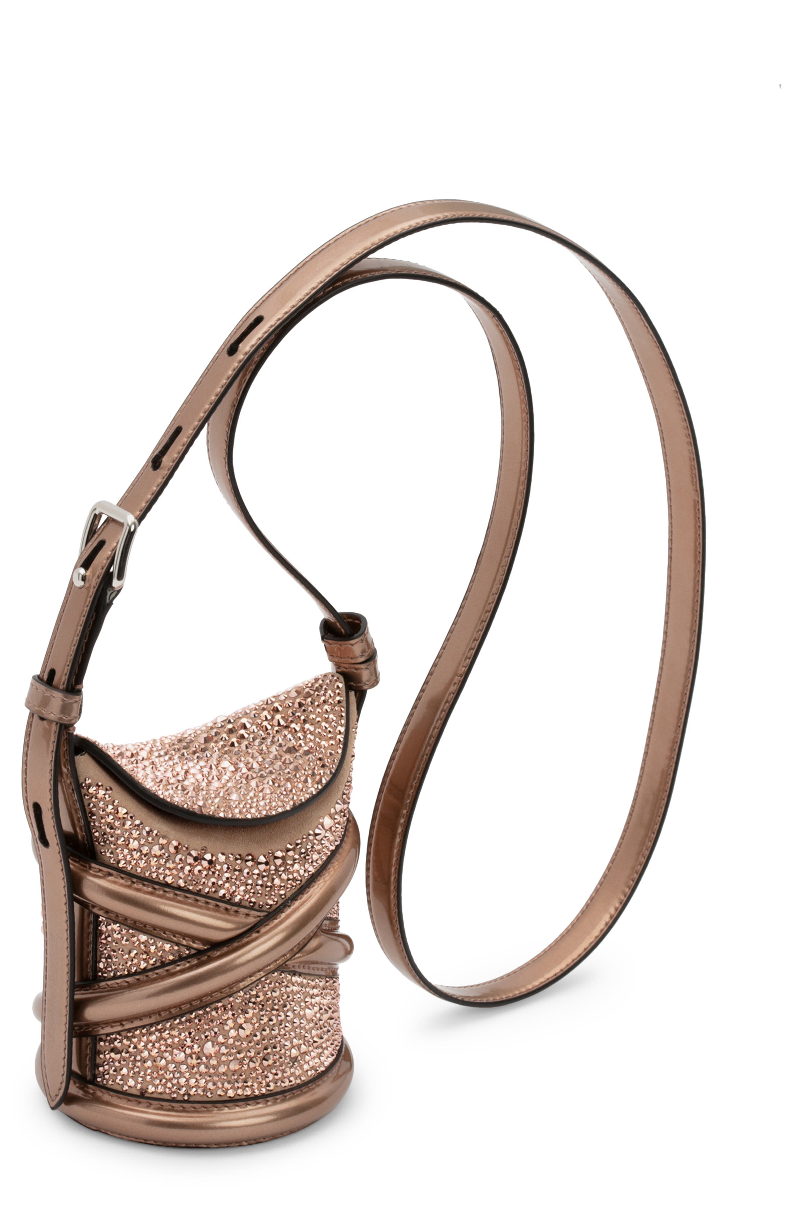 McQueen Alexander McQueen The Curve Small Crystal Embellished Leather Crossbody Bag, Alternate, color, 