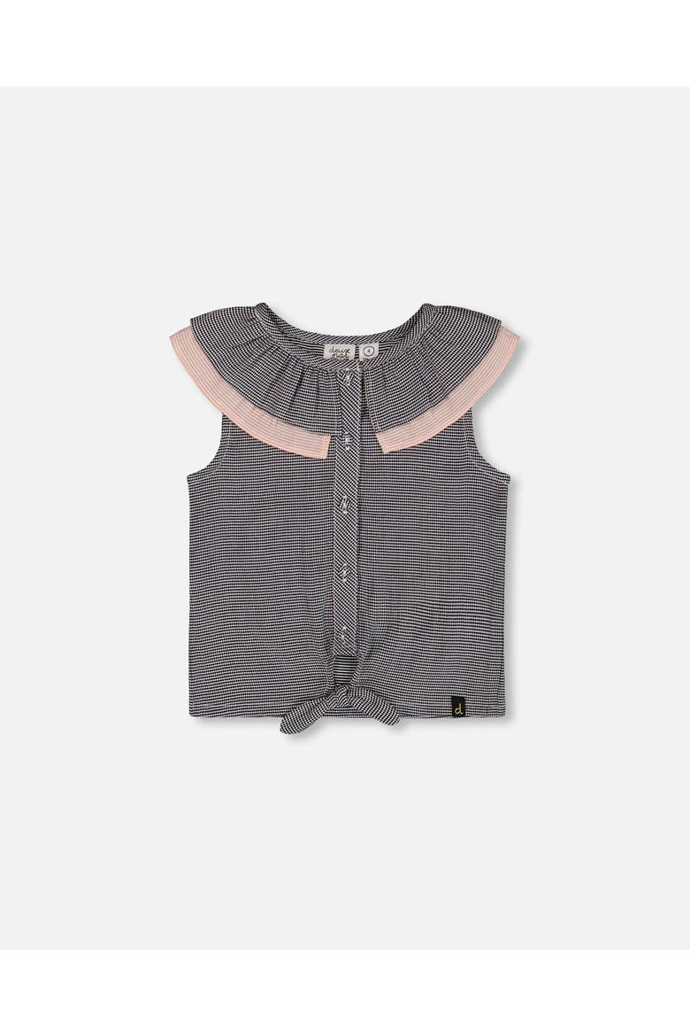 Little Girl's Sleeveless Top With Front Tie Black And Sparkling Pink, Main, color, Black And Sparkling Pink