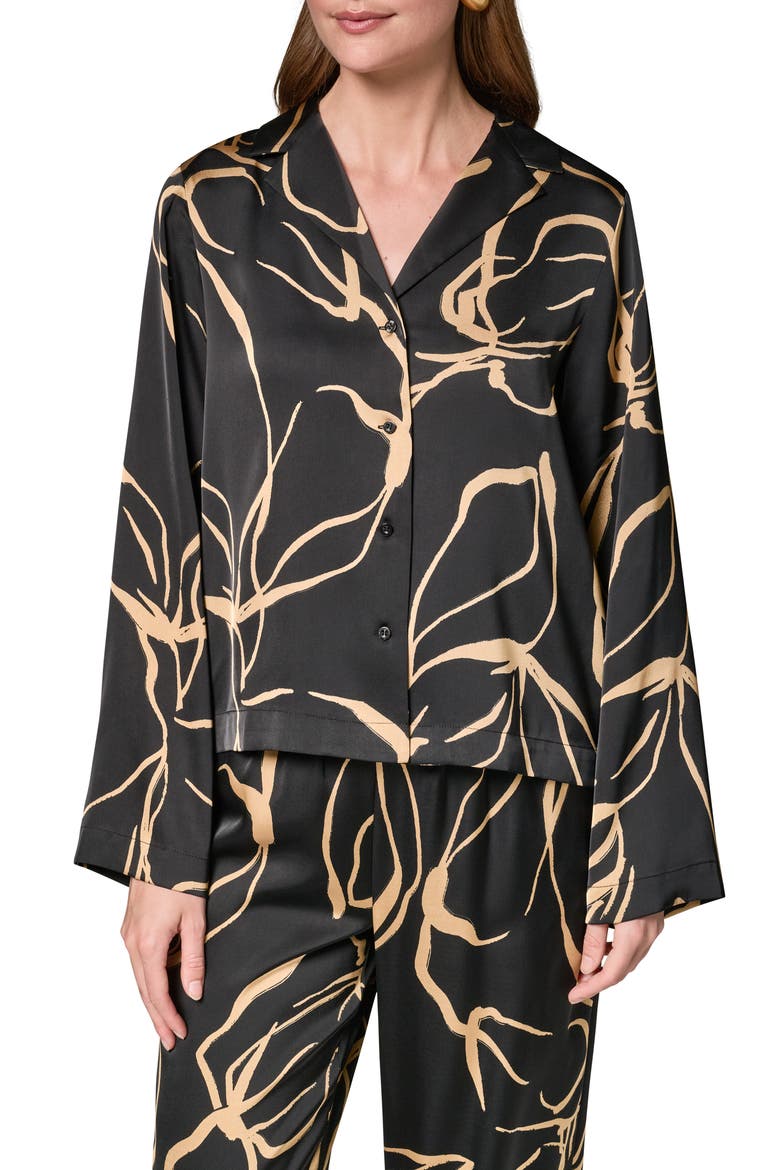 Print Satin Shirt, Main, color, BLACK/ FAWN